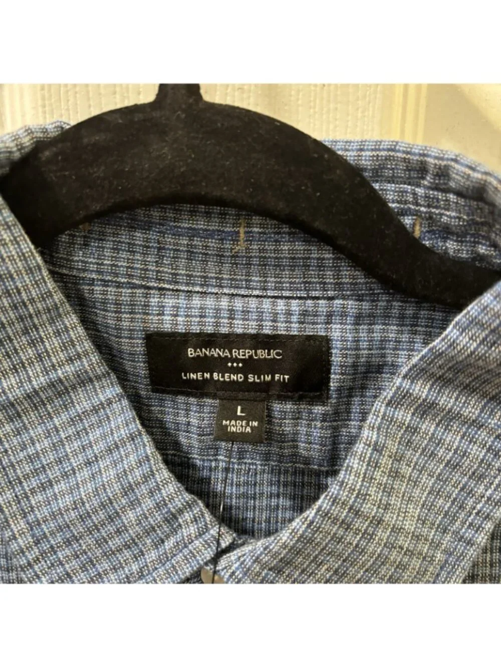 Banana Republic Linen Blend Slim Fit Plaid Button Up Shirt Light Weight Size L